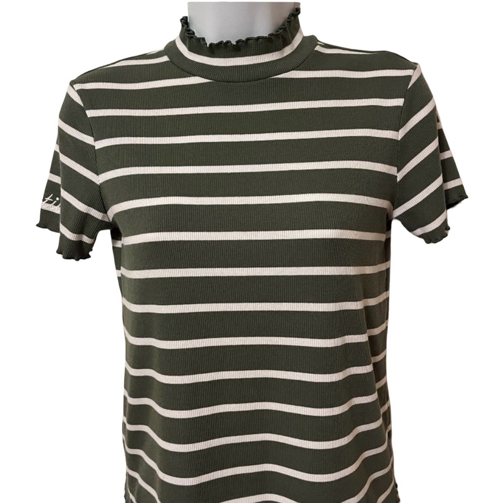 Justice olive/ivory striped short sleeve crop top sz 14/16